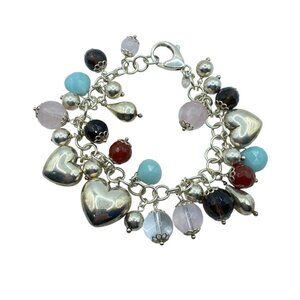 Vicenza Sterling Silver Puffy Heart Multicolor Gemstone Cha Cha Bracelet 7.25in